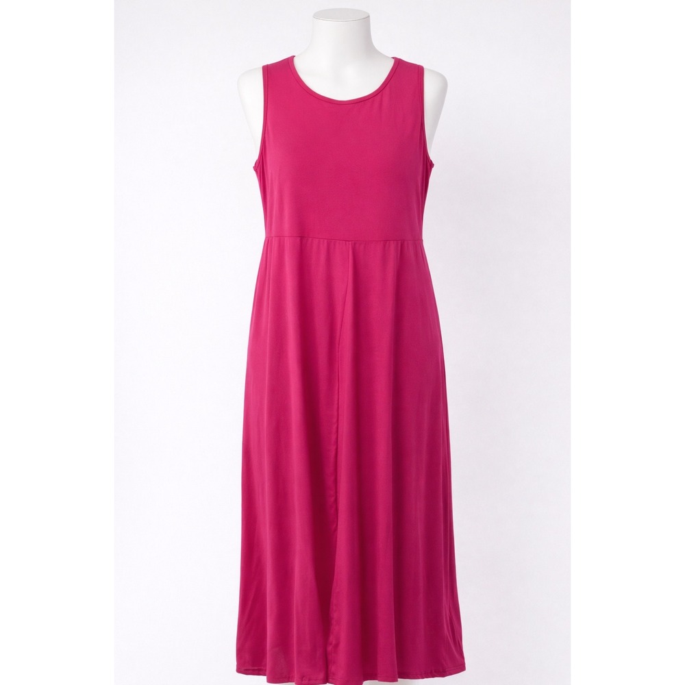 Shein Curve Hot Pink Sleeveless Maxi Dress 1XL Front Slit Round Neck Jersey Knit